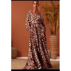 Erika Pena Sahara Short Sleeve Animal Print Wrap Belt Maxi Dress Size XS/S